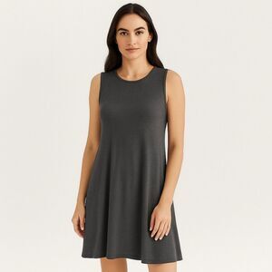 Eileen Fisher Charcoal Grey Sleeveless Scoop Neck Mini Dress